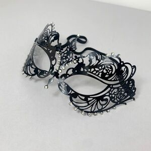 Masquerade Mask in Black Metal with Faux Diamond Accents